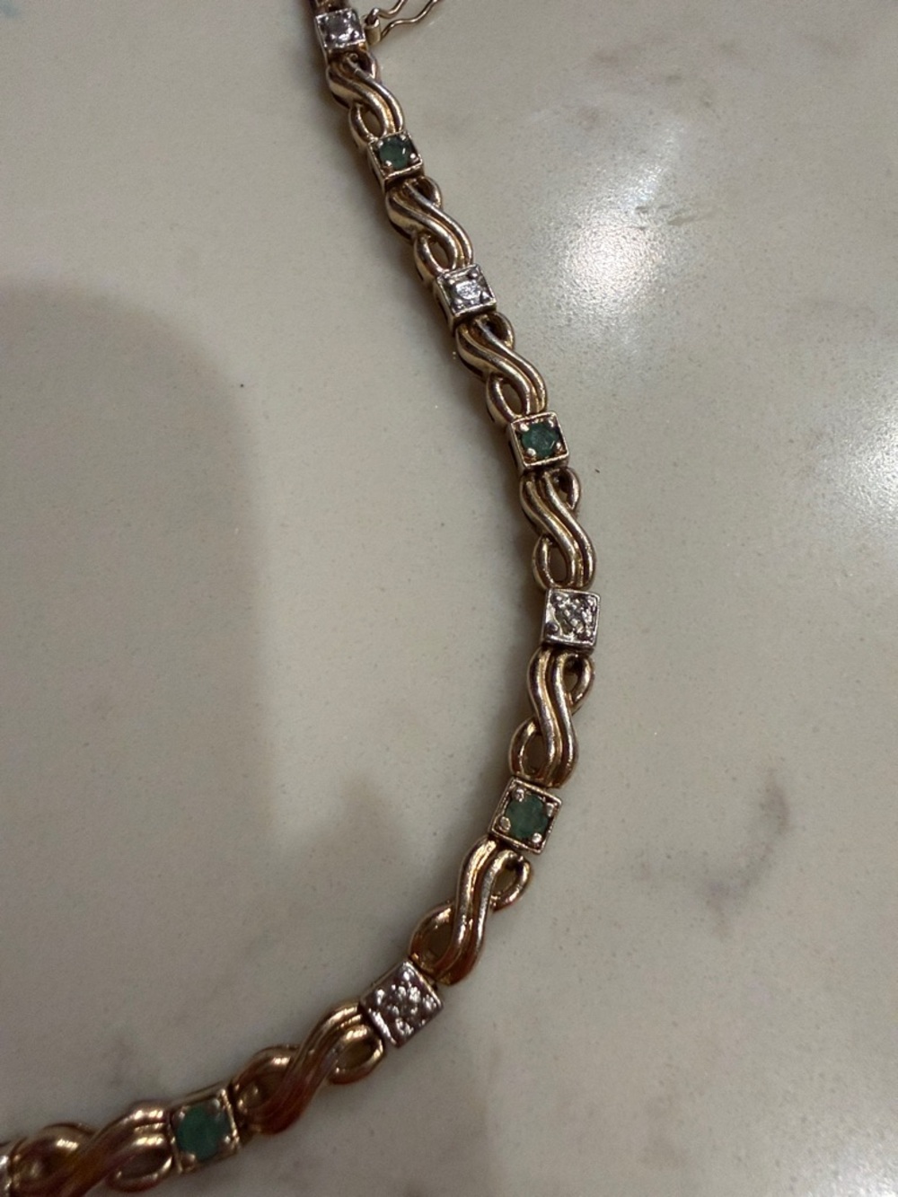 Gold-plated tennis Bracelet with Green and Clear Stones